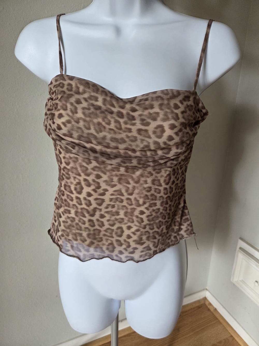 See You Monday Leopard Print Mesh Cami Tank Top Small Y2K
